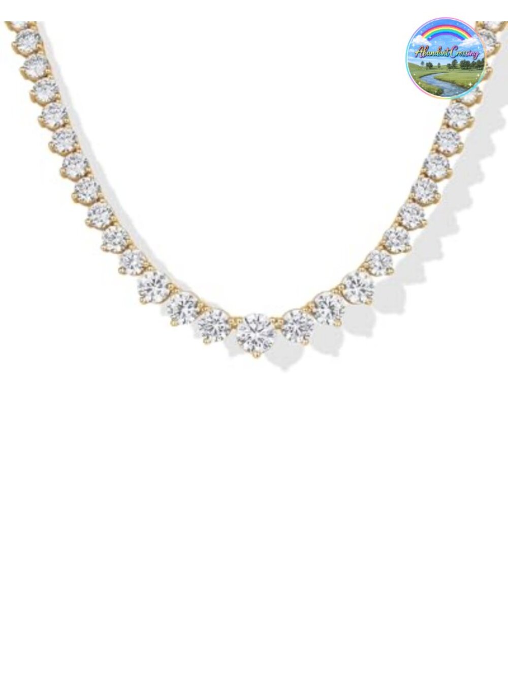 14K Gold Plated Graduated Tennis Necklace Cubic Zirconia CZ Pendant Choker Fine